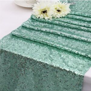 Set of 2 Mint Sequin Table Runner - Elegant Home Dining Accent